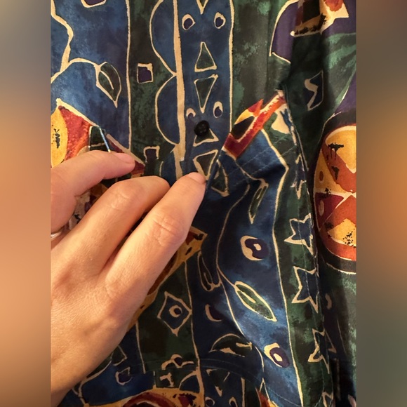 Vintage funky abstract 100% silk pocket short sleeve shirt size M - Picture 7 of 7